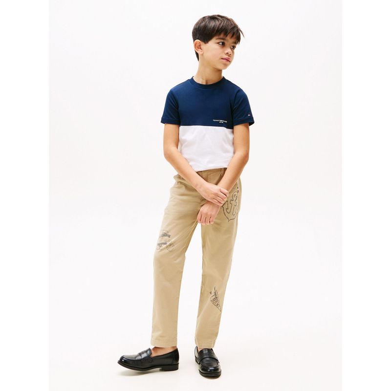 TOMMY HILFIGER - Camiseta azul oscuro de cuello redondo color block Tommy Hilfiger