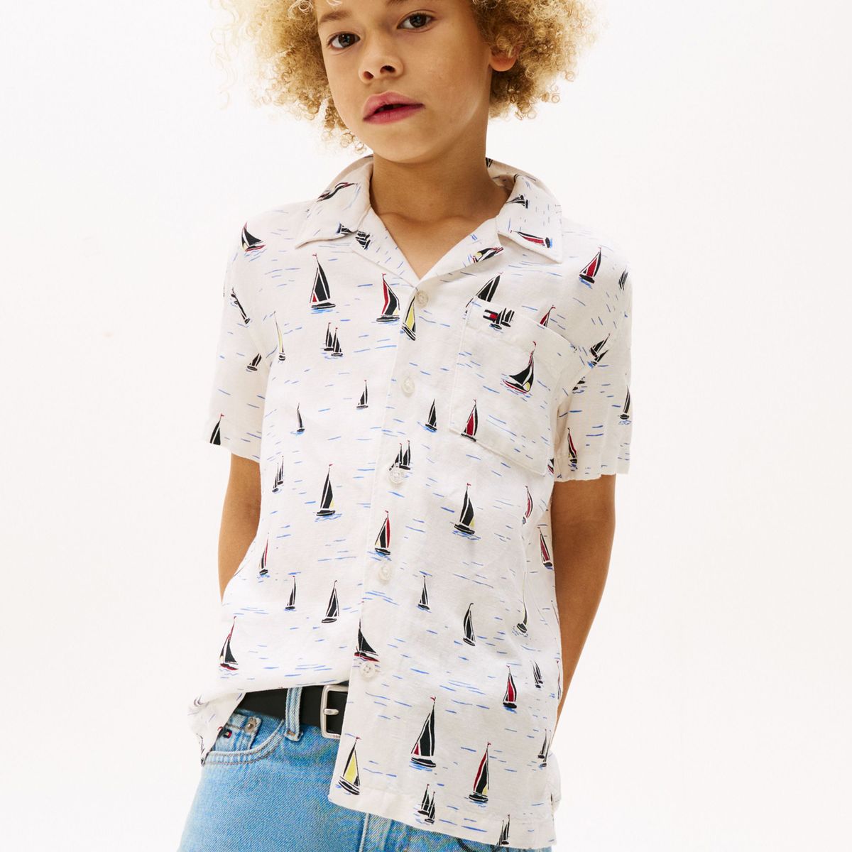 TOMMY HILFIGER - Camisa blanca de manga corta estampada Tommy Hilfiger