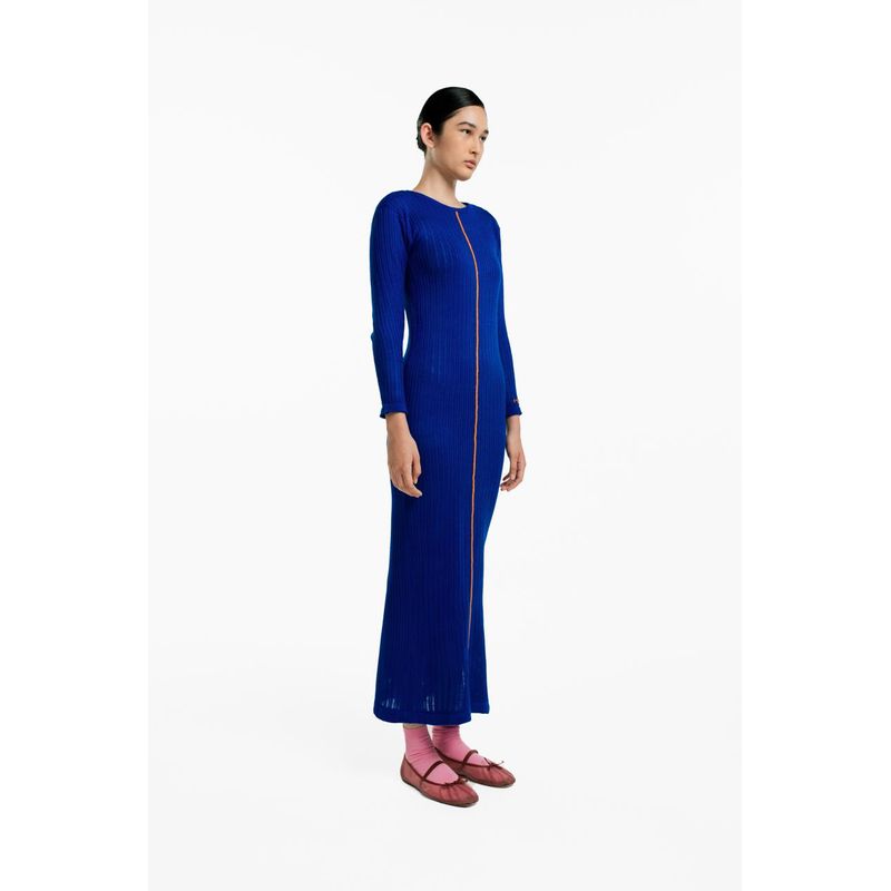 MAGLIONE - Vestido Largo Rib Mujer Cuello Redondo Con Mangas