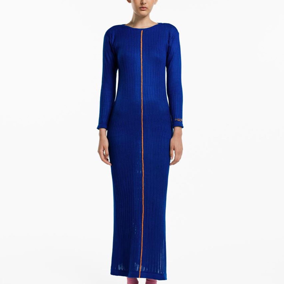 MAGLIONE - Vestido Largo Rib Mujer Cuello Redondo Con Mangas