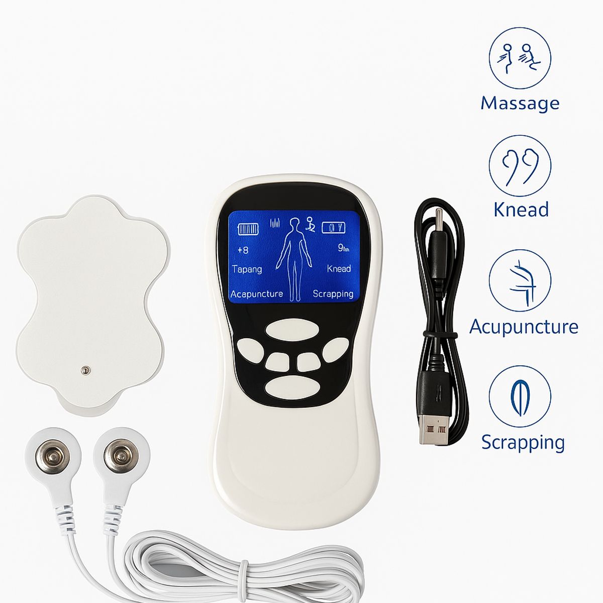 GENERICO - Masajeador Eléctrico de Pulso Multifuncional  Digital Portátil y Recargable