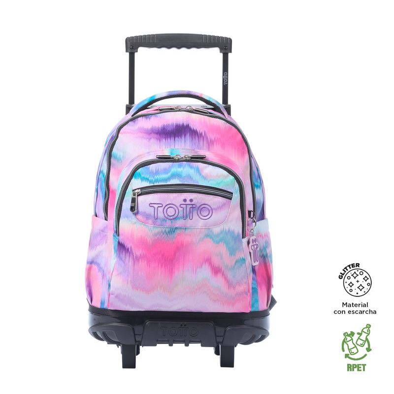TOTTO - Morral Ruedas Niña Porta PC 15.4" Renglon Glitter Rosado