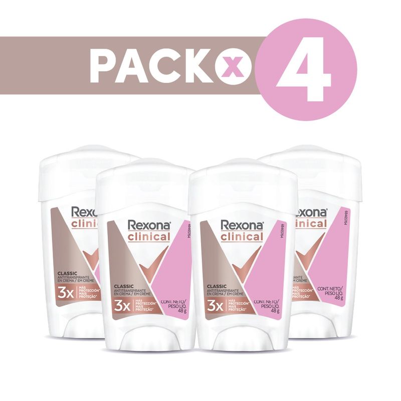 REXONA - Pack 4 Desodorantes Rexona Clinical Mujer Crema 48gr