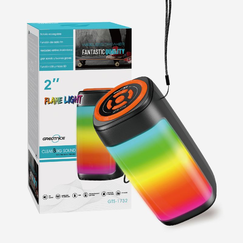 GENERICO - Mini Bocina Bluetooth Flame Light 2” con Luz LED GTS-1732