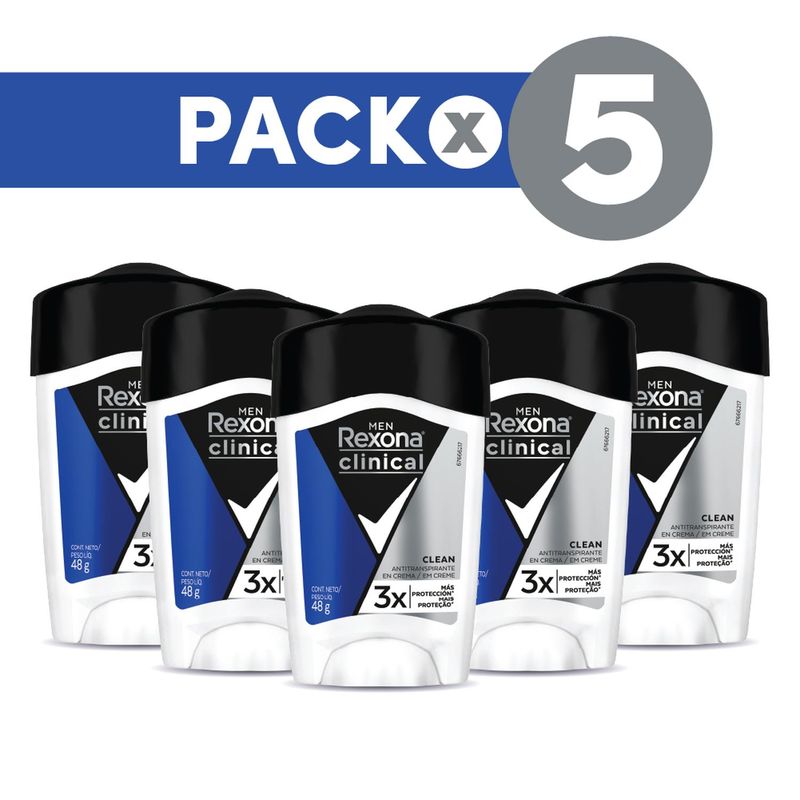 REXONA - Pack 5 Desodorantes Rexona Clinical Hombre Crema 48gr