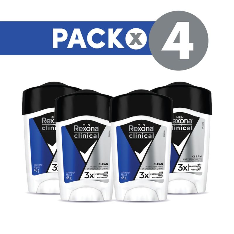 REXONA - Pack 4 Desodorantes Rexona Clinical Hombre Crema 48gr