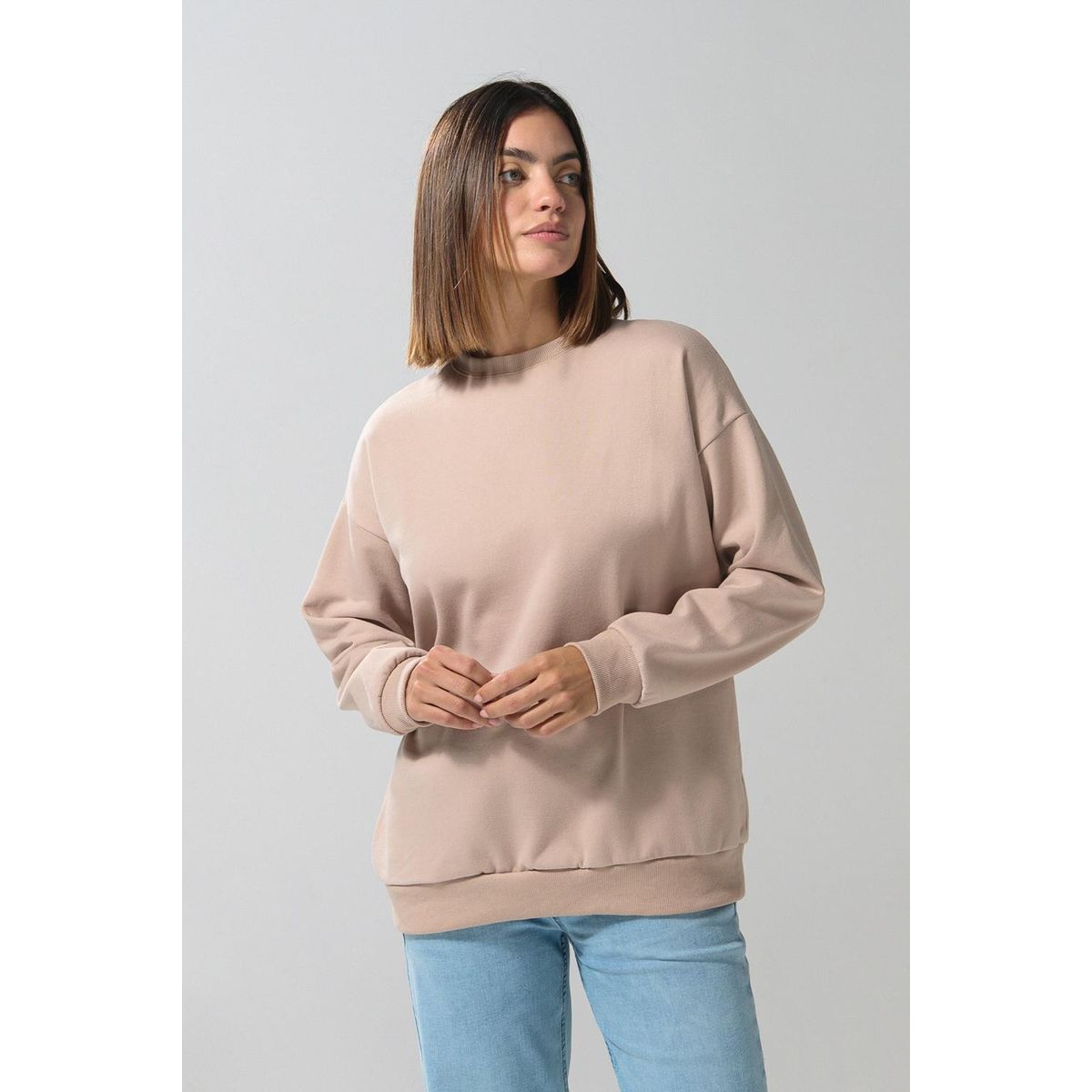 KOAJ - KOAJ Buzo unicolor cuello redondo oversize con hombro caído MUJER