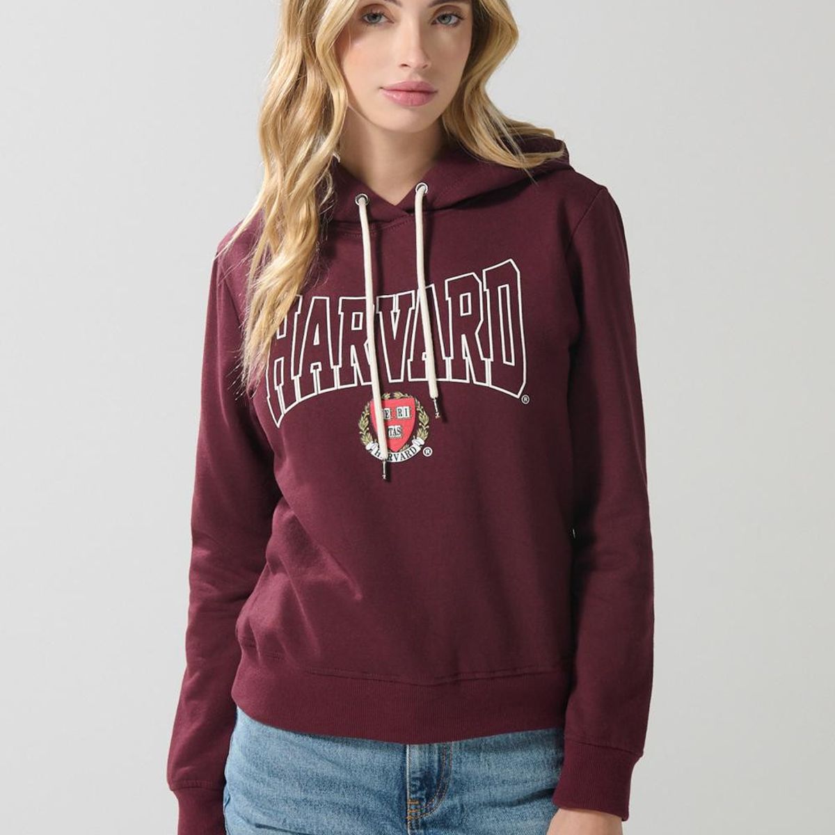 KOAJ - KOAJ Buzo rojo oscuro con capota y diseño de Harvard Mujer