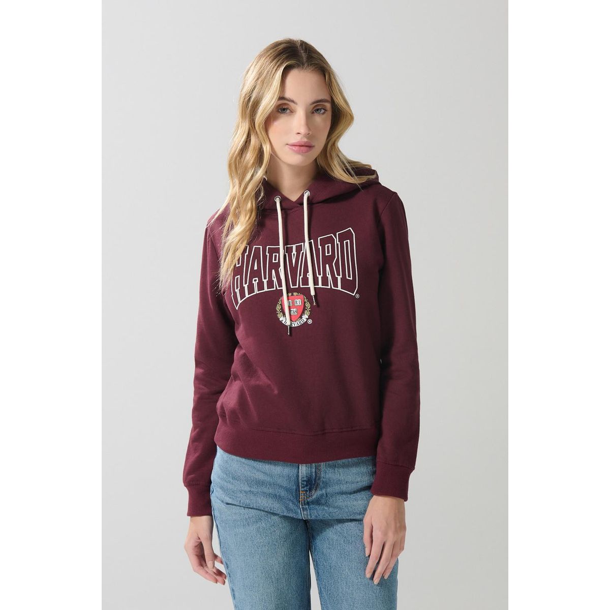 KOAJ - KOAJ Buzo rojo oscuro con capota y diseño de Harvard Mujer