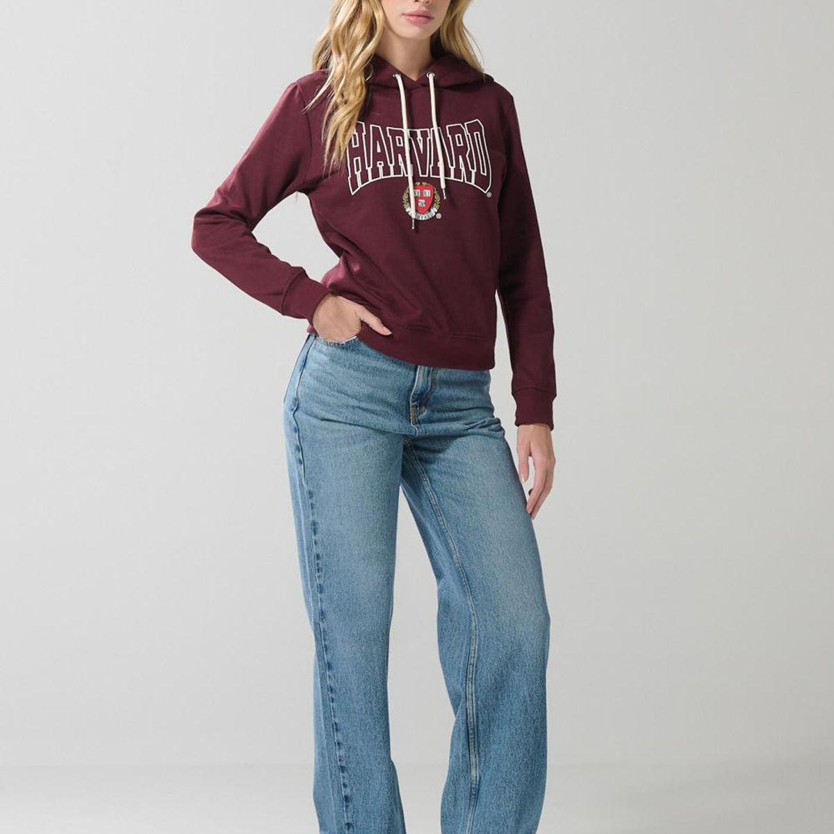 KOAJ - KOAJ Buzo rojo oscuro con capota y diseño de Harvard Mujer