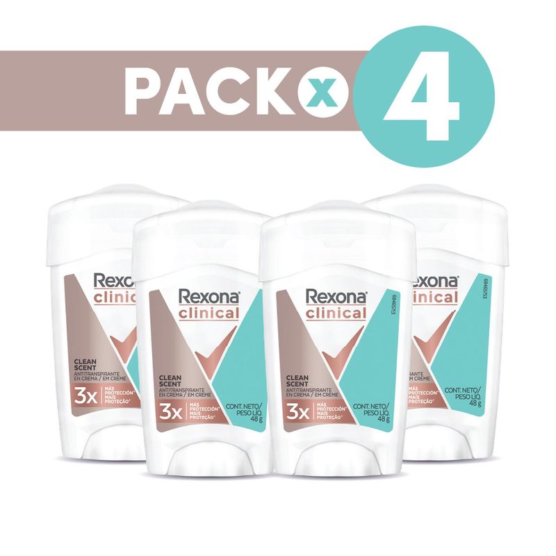 REXONA - Pack 4 Desodorantes Rexona Clinical Clean Scent Mujer48gr