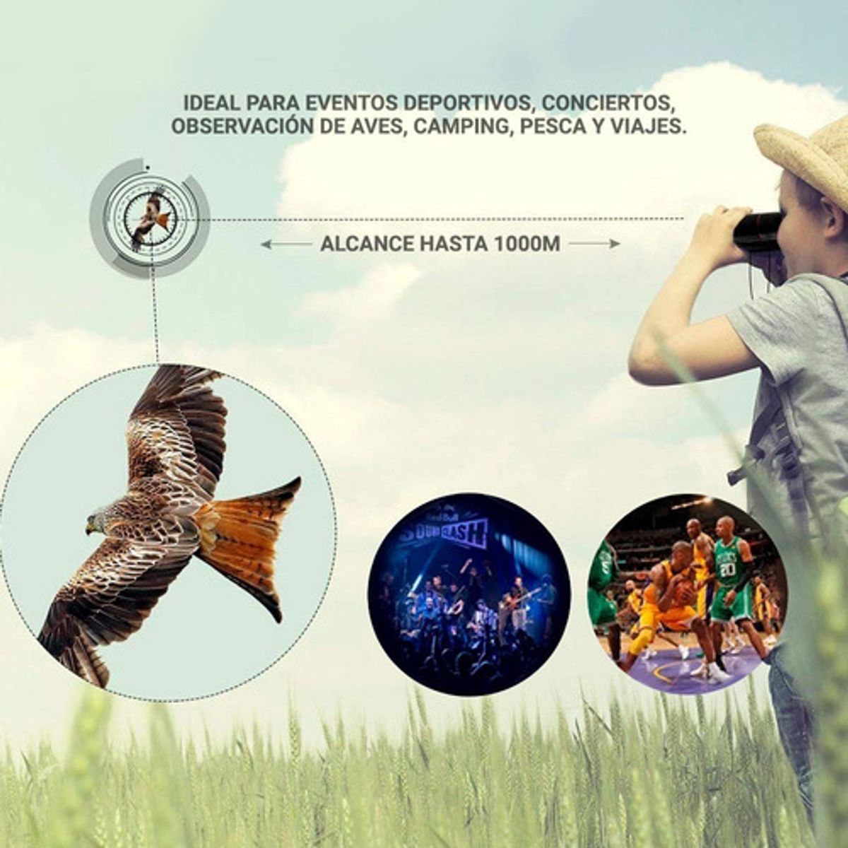 GENERAL - Binocular Largavista Prismatico Mini Caza Avistaje Color Negro Camping