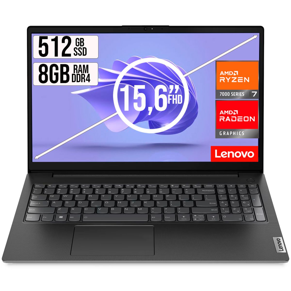 LENOVO - PORTATIL LENOVO V15 AMD RYZEN 7-7730U SSD 512GB RAM 8GB 15,6 FHD