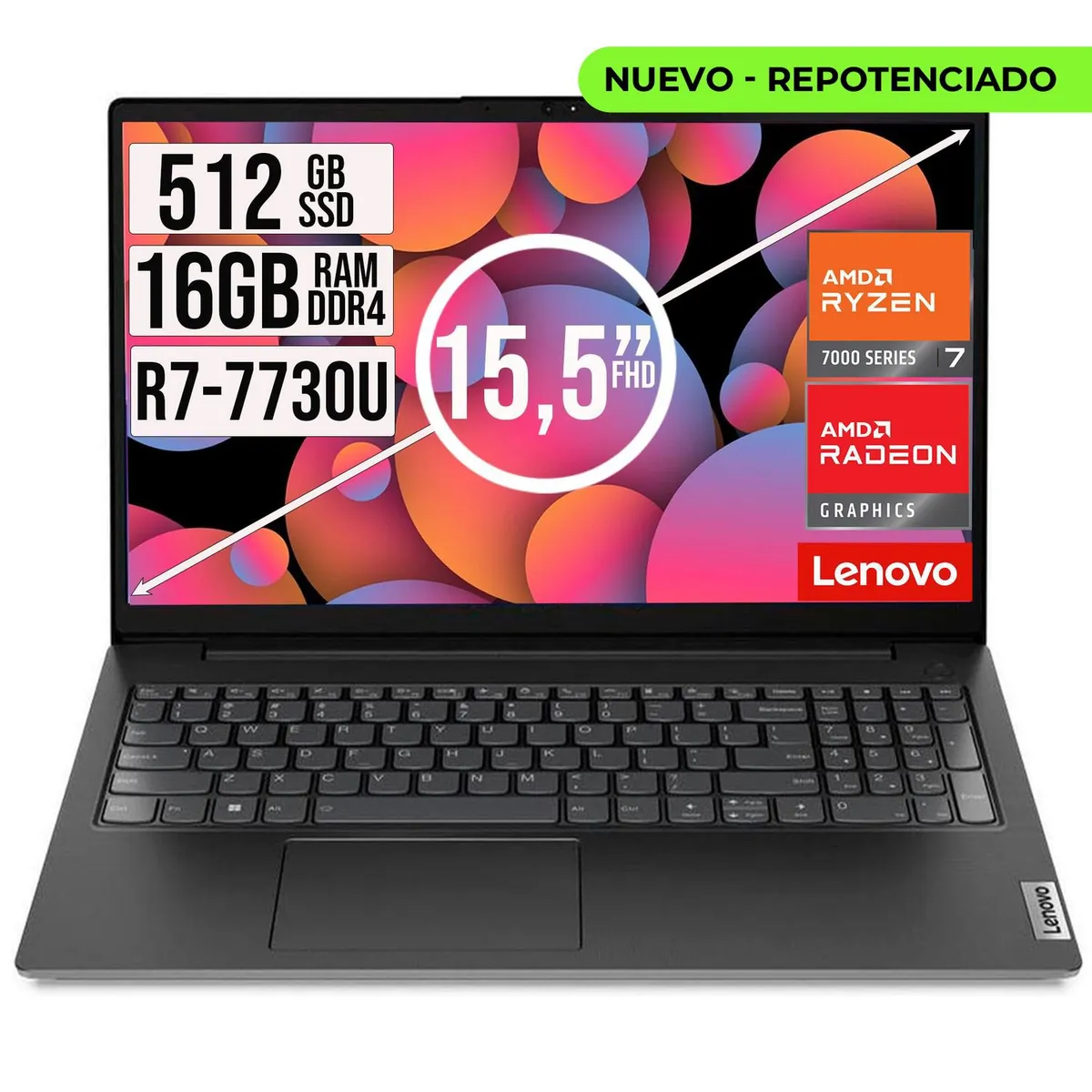 LENOVO - PORTATIL LENOVO V15 AMD RYZEN 7-7730U SSD 512GB RAM 16GB 15,6 FHD