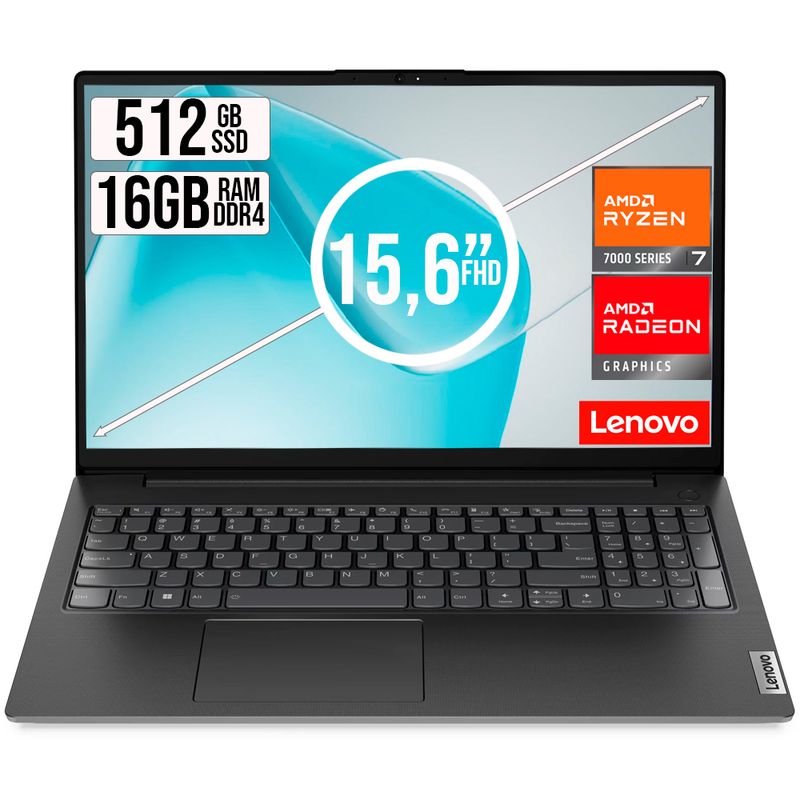 LENOVO - PORTATIL LENOVO V15 AMD RYZEN 7-7730U SSD 512GB RAM 16GB 15,6 FHD