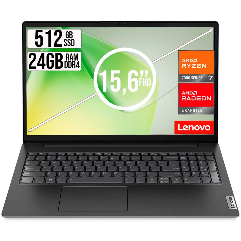 LENOVO - PORTATIL LENOVO V15 AMD RYZEN 7-7730U SSD 512GB RAM 24GB 15,6 FHD