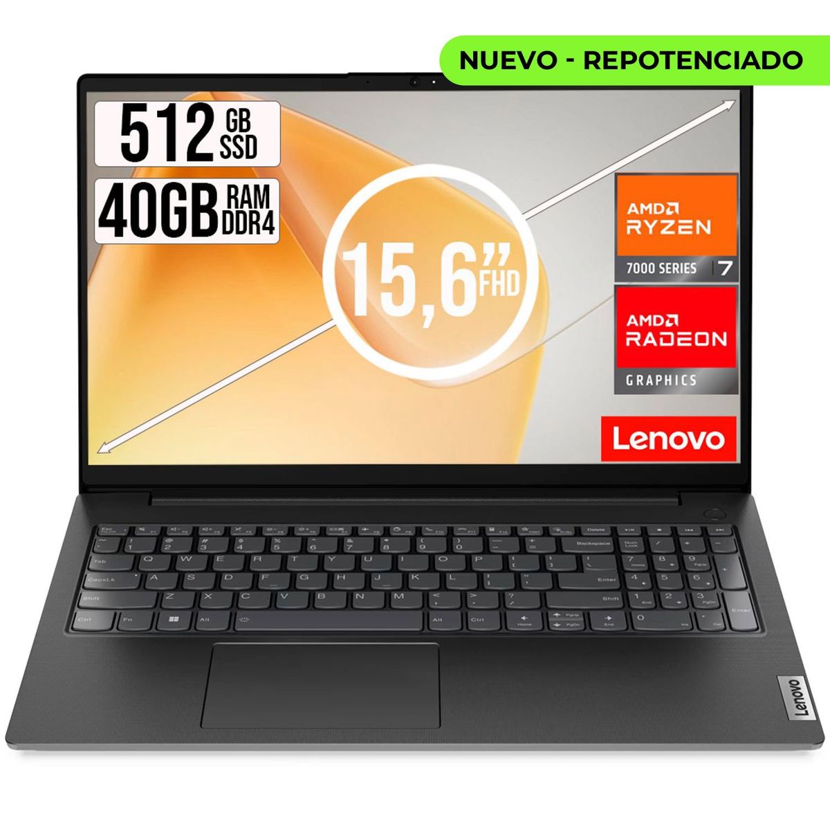 LENOVO - PORTATIL LENOVO V15 AMD RYZEN 7-7730U SSD 512GB RAM 40GB 15,6 FHD