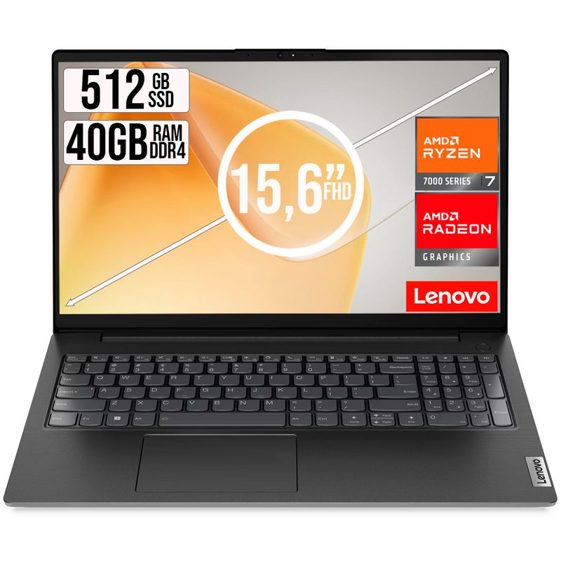 LENOVO - PORTATIL LENOVO V15 AMD RYZEN 7-7730U SSD 512GB RAM 40GB 15,6 FHD