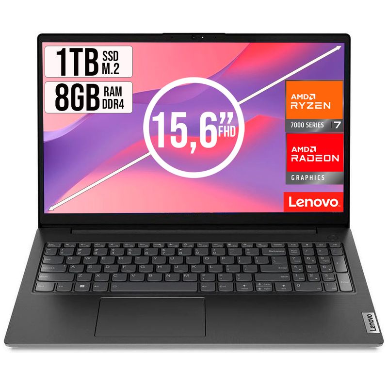 LENOVO - PORTATIL LENOVO V15 AMD RYZEN 7-7730U SSD 1TB RAM 8GB 15,6 FHD
