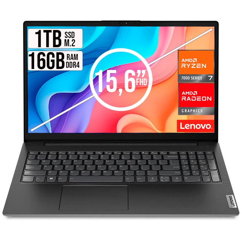 LENOVO - PORTATIL LENOVO V15 AMD RYZEN 7-7730U SSD 1TB RAM 16GB 15,6 FHD