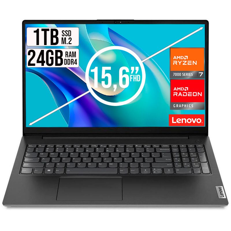 LENOVO - PORTATIL LENOVO V15 AMD RYZEN 7-7730U SSD 1TB RAM 24GB 15,6 FHD