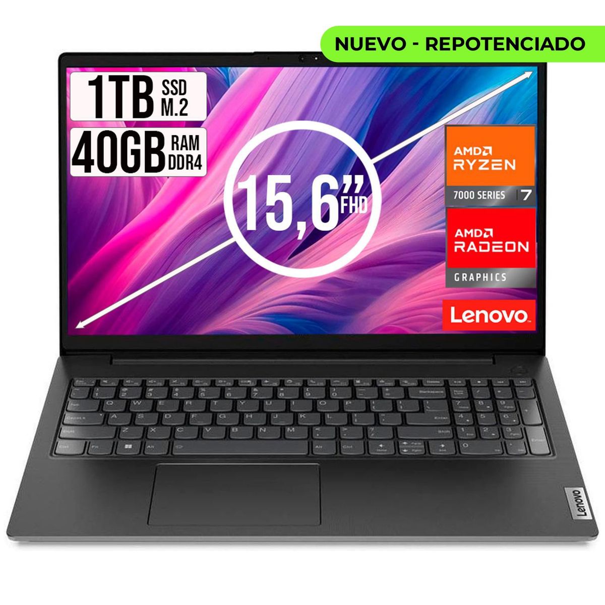 LENOVO - PORTATIL LENOVO V15 AMD RYZEN 7-7730U SSD 1TB RAM 40GB 15,6 FHD