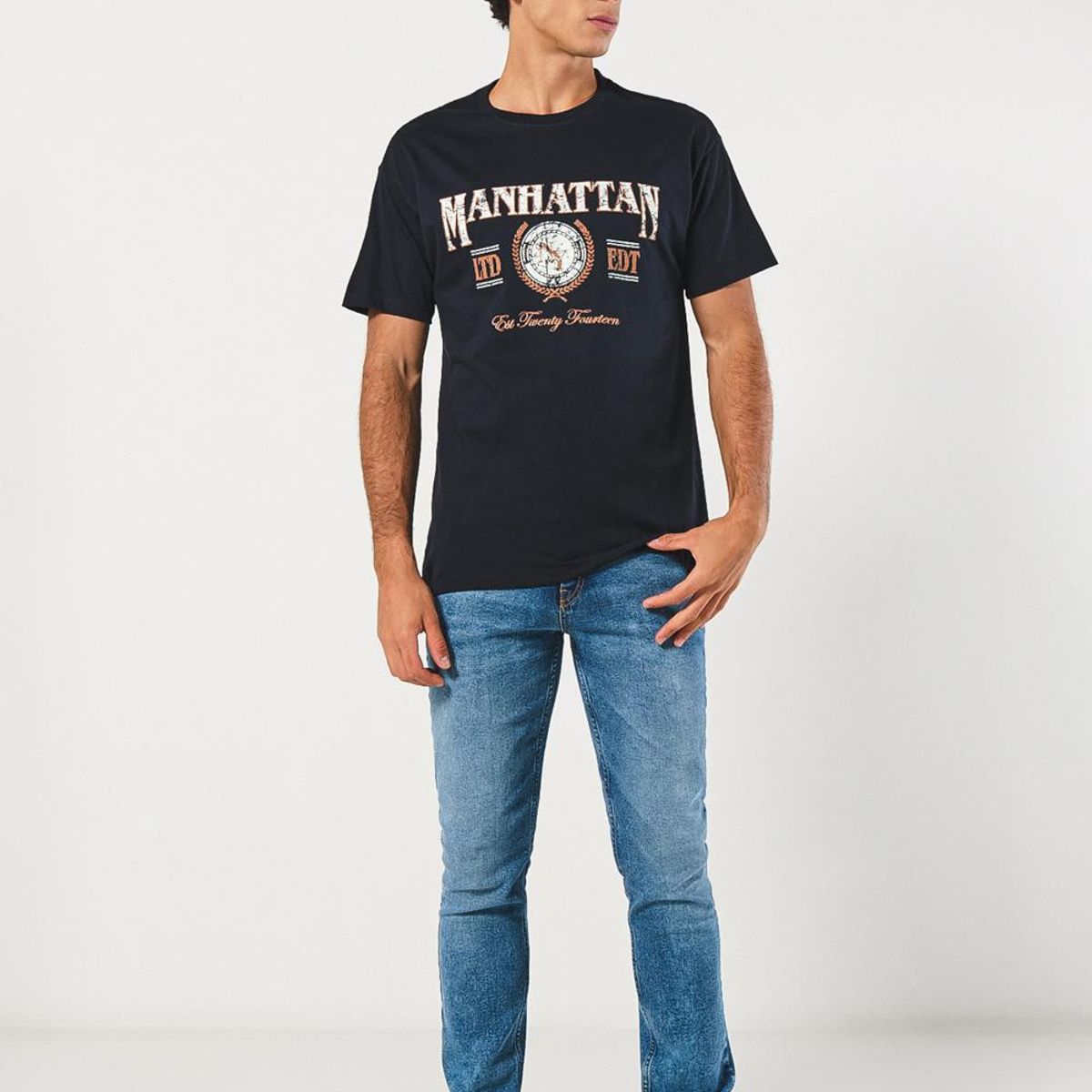 KOAJ - KOAJ Camiseta manga corta unicolor con estampado en frente e Hombre