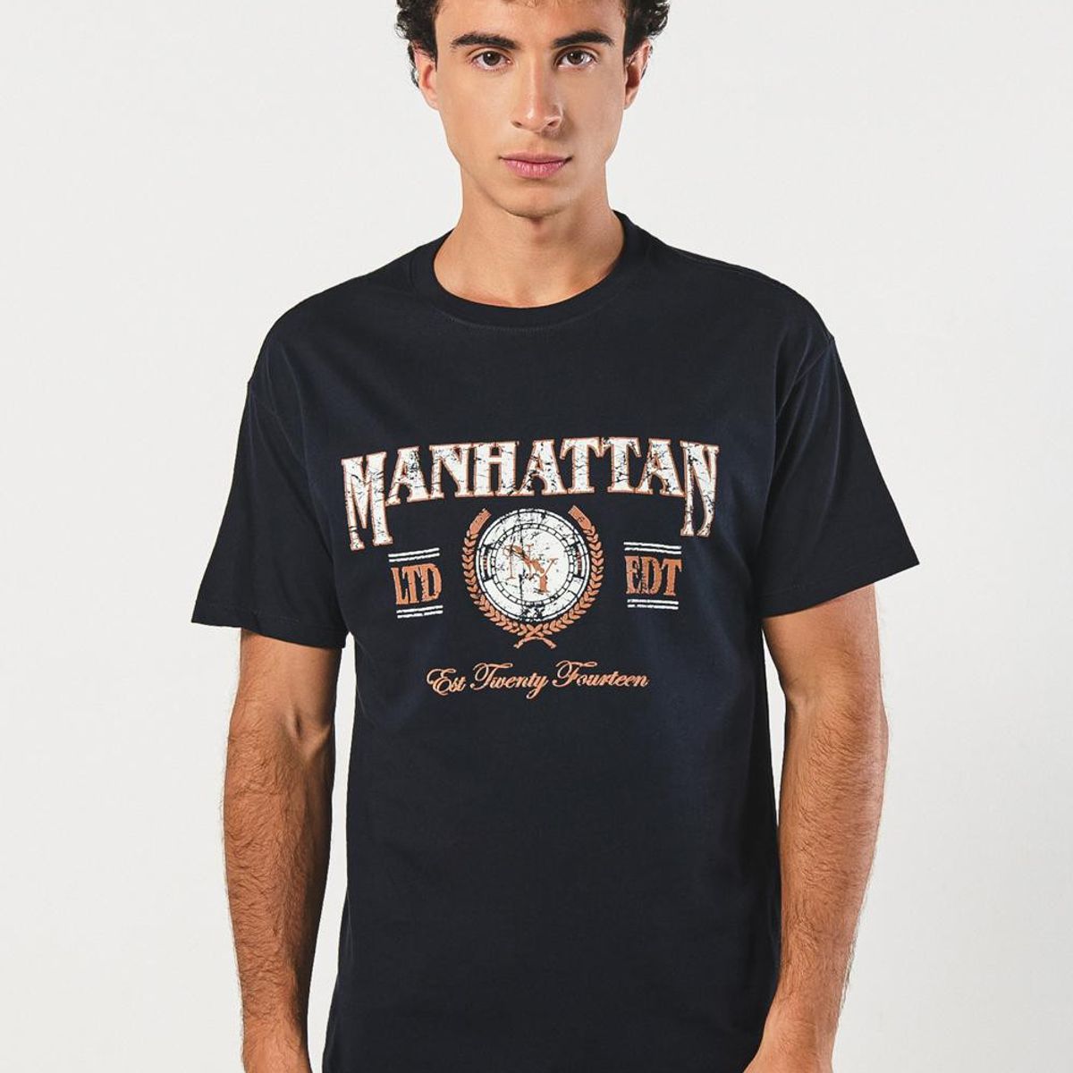 KOAJ - KOAJ Camiseta manga corta unicolor con estampado en frente e Hombre