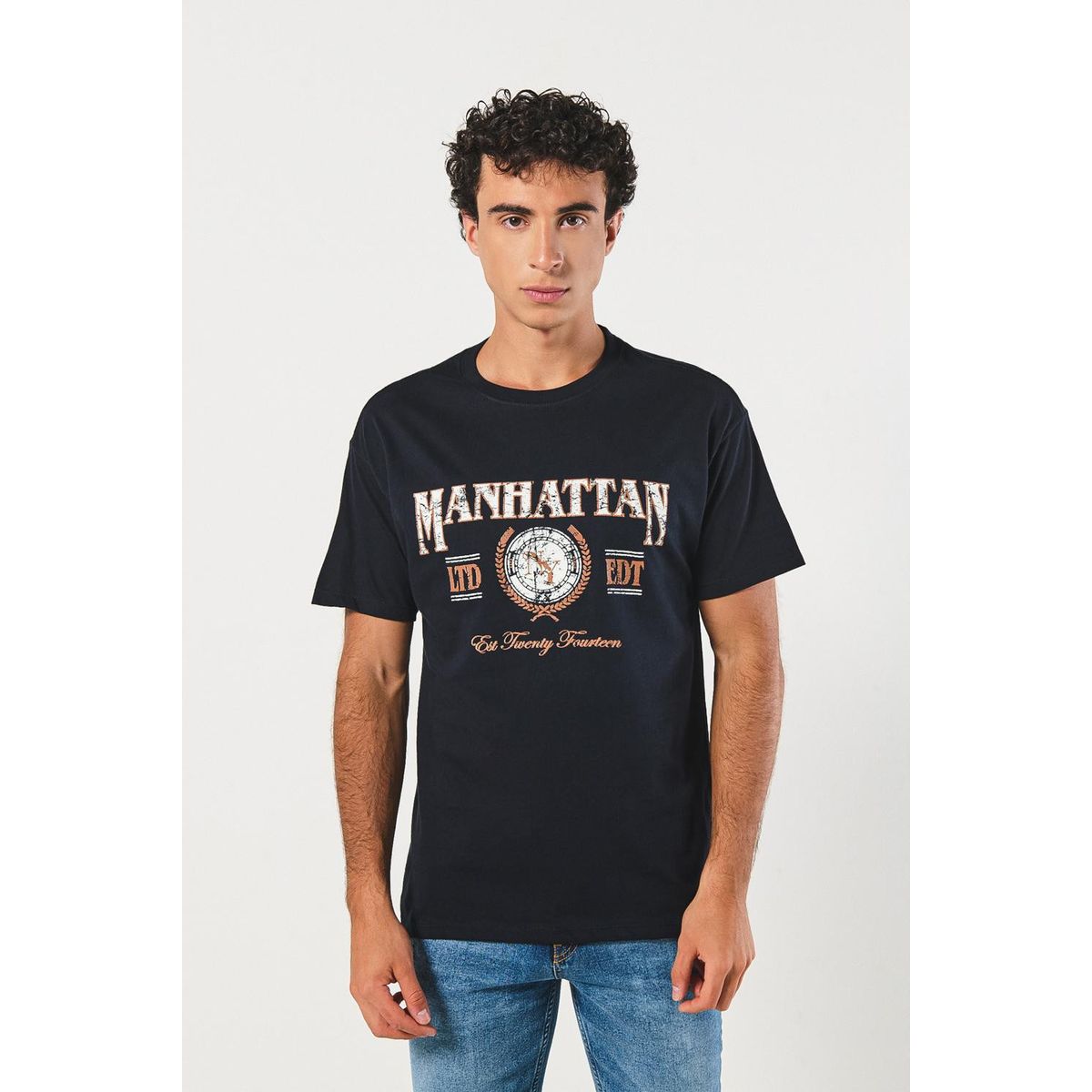 KOAJ - KOAJ Camiseta manga corta unicolor con estampado en frente e Hombre