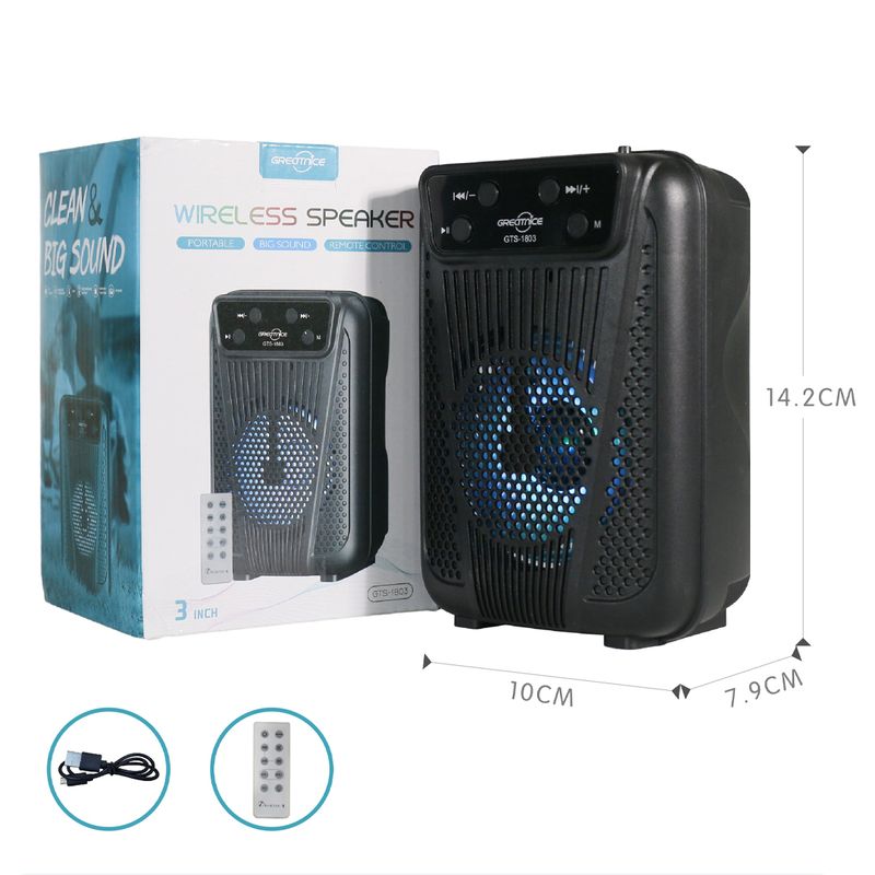 GENERICO - Parlante Bluetooth GTS-1803 de 3” con Luces RGB y Control Remoto