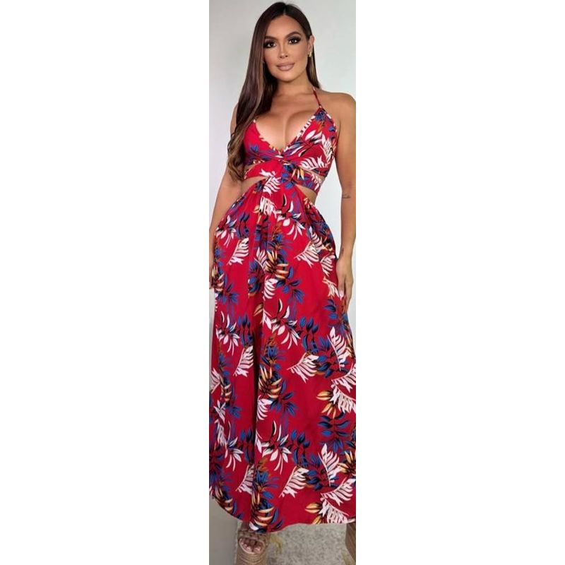 GENERICO - Vestido largo con estampado de hojas para mujer