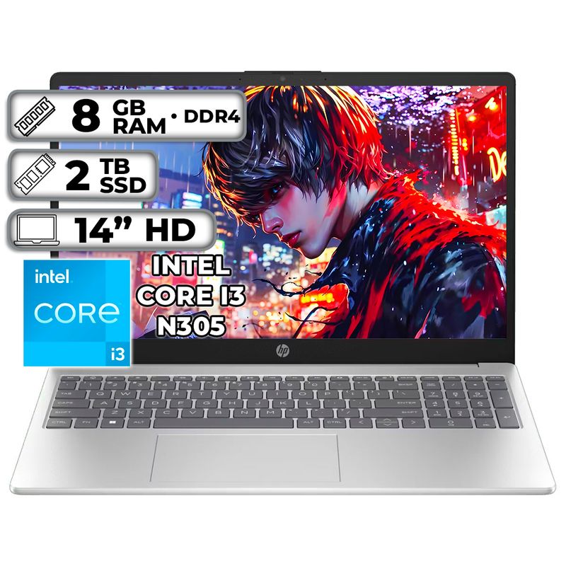 HP - PORTATIL HP INTEL CORE I3-N305 8GB RAM 2TB SSD PANTALLA 14 HD LED