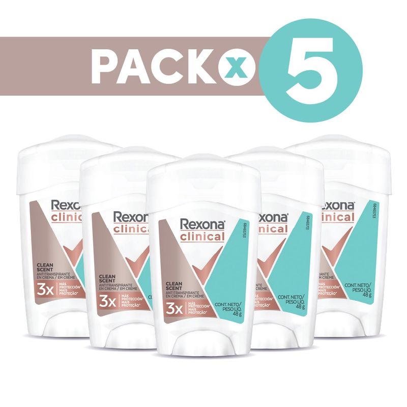 REXONA - Pack 5 Desodorantes Rexona Clinical Clean Scent Mujer 48gr