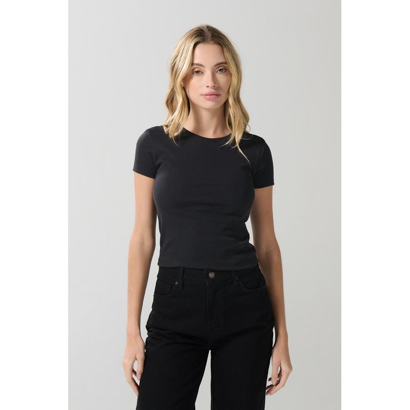 KOAJ - KOAJ Camiseta ajustada manga corta unicolor con texturas de ca MUJER