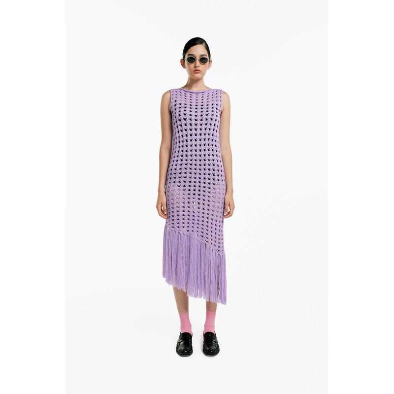 MAGLIONE - Vestido Mesh Cuello Redondo Sin Mangas Flecos