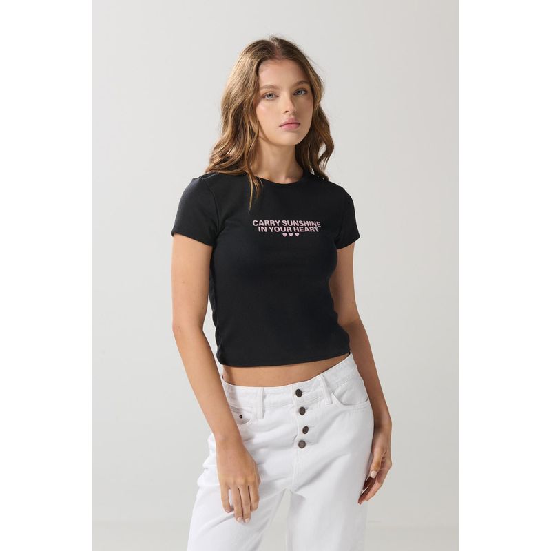 KOAJ - KOAJ Camiseta ajustada unicolor manga corta estampada MUJER