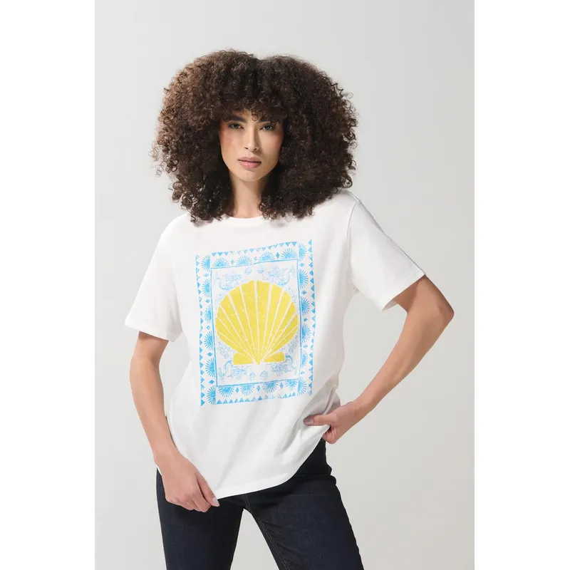 KOAJ - KOAJ Camiseta unicolor cuello redondo con diseño de playa Mujer