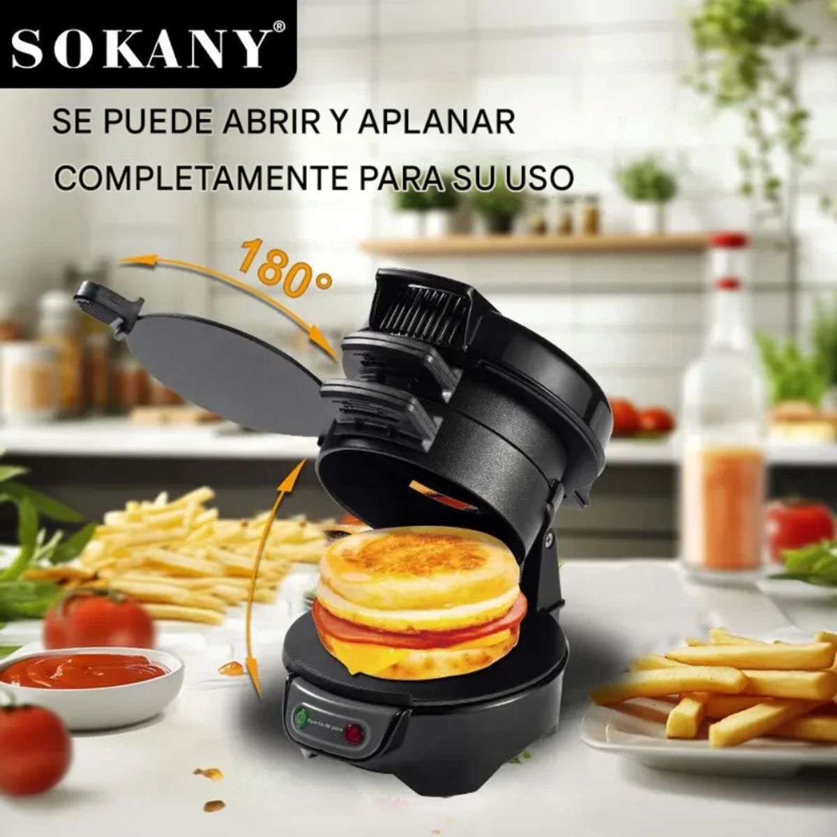 SOKANY - Sandwichera Eléctrica 600W 110V-220V Antiadherente para Hamburguesas