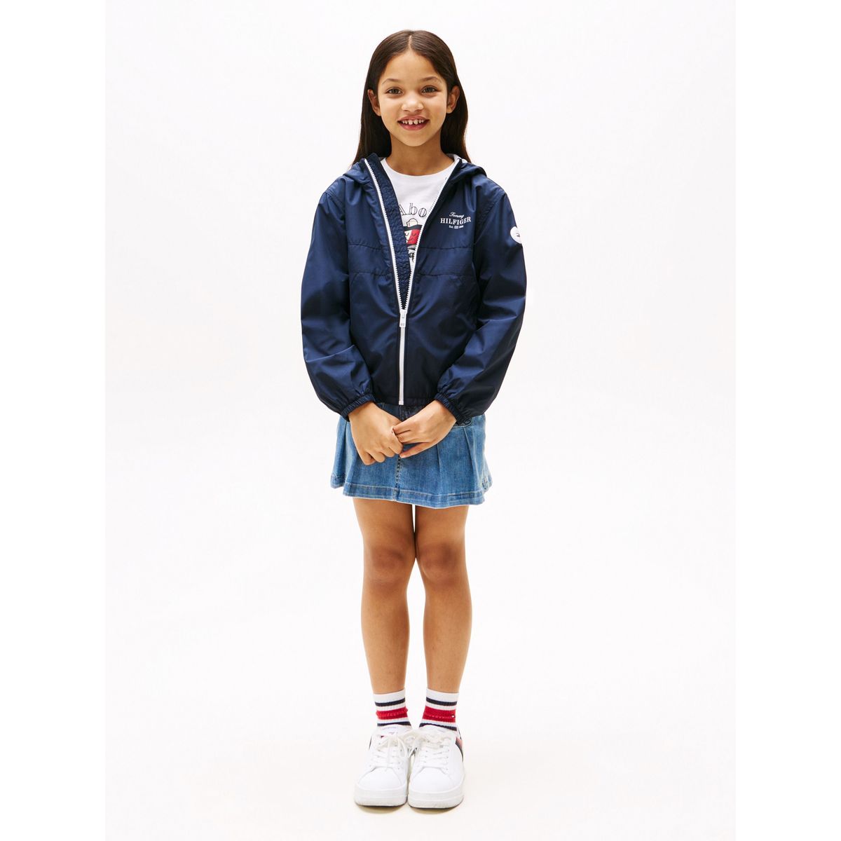 TOMMY HILFIGER - Cortavientos azul con capota y logo Tommy Hilfiger