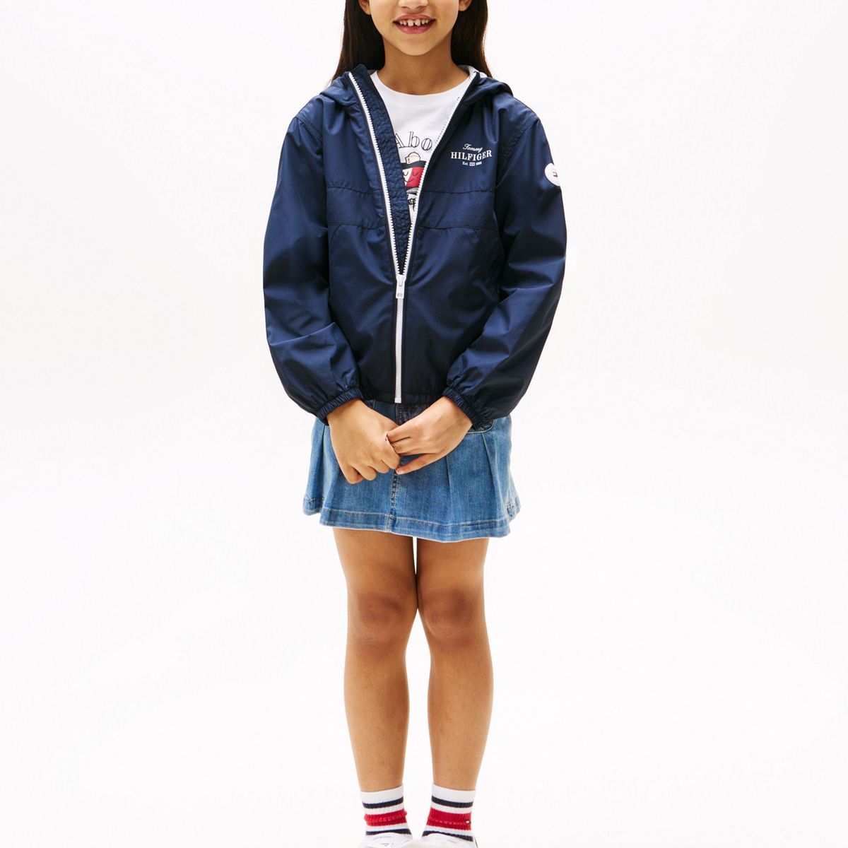 TOMMY HILFIGER - Cortavientos azul con capota y logo Tommy Hilfiger