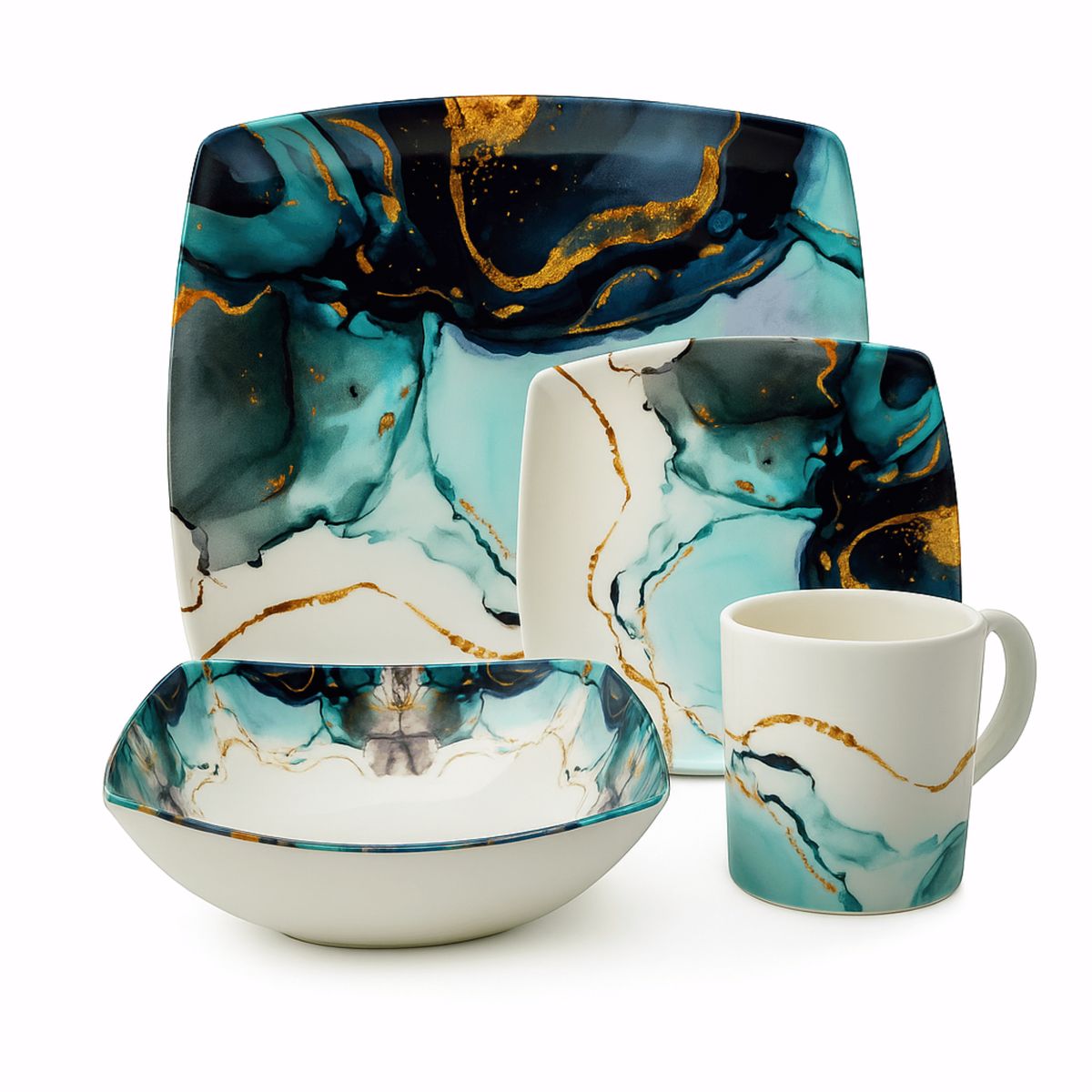 KITCHENWARE - Vajilla en Melamina Blanca 16 Piezas Aster con Diseño Elegante