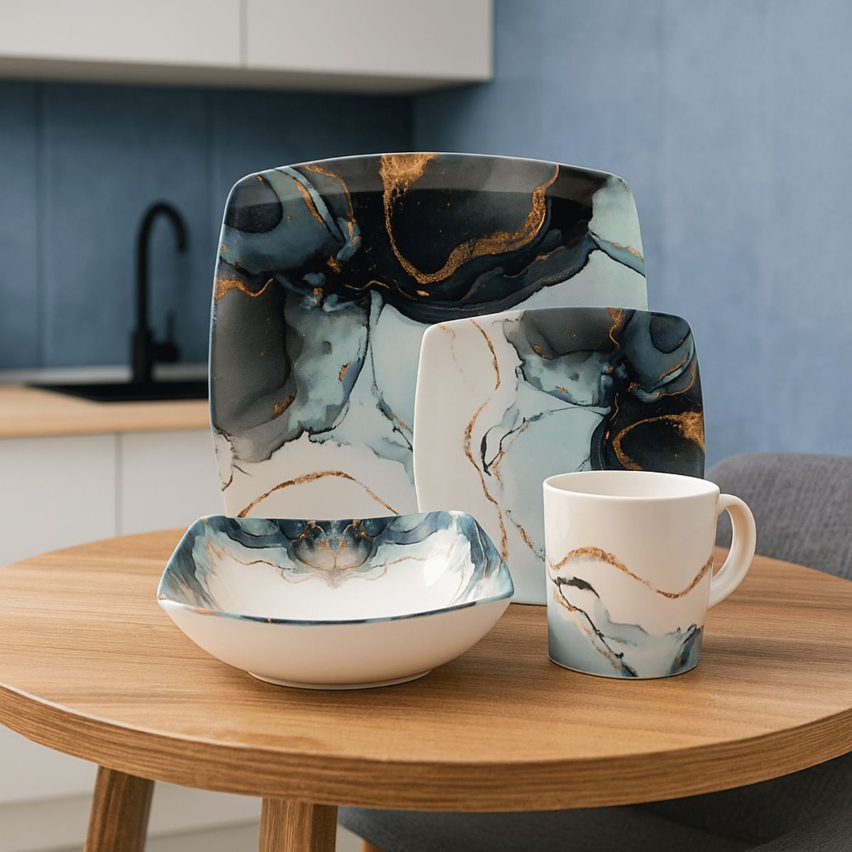 KITCHENWARE - Vajilla en Melamina Blanca 16 Piezas Aster con Diseño Elegante