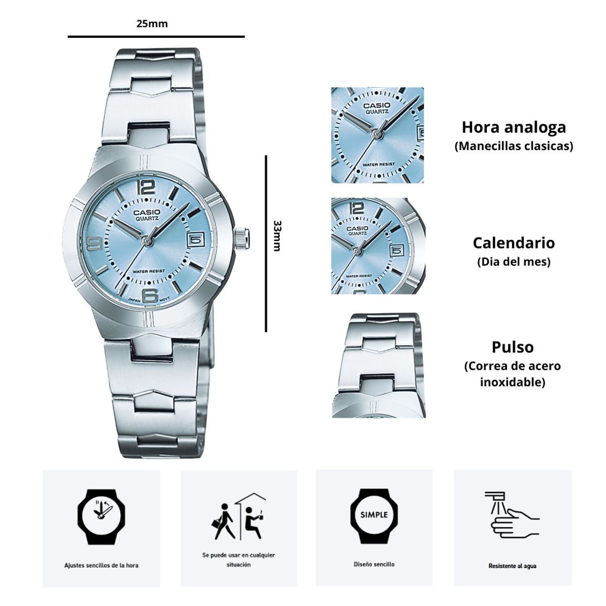 CASIO - Reloj Casio Modelo LTP-1241D-2A Diseño Elegante