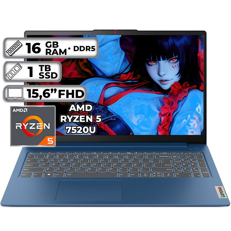 LENOVO - PORTÁTIL LENOVO SLIM 3 15AMN8 AMD RYZEN 5 7520U 16GB RAM 1TB SSD 15.6" FHD ABYSS BLUE