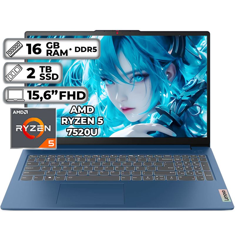 LENOVO - PORTÁTIL LENOVO SLIM 3 15AMN8 AMD RYZEN 5 7520U 16GB RAM 2TB SSD 15.6" FHD ABYSS BLUE
