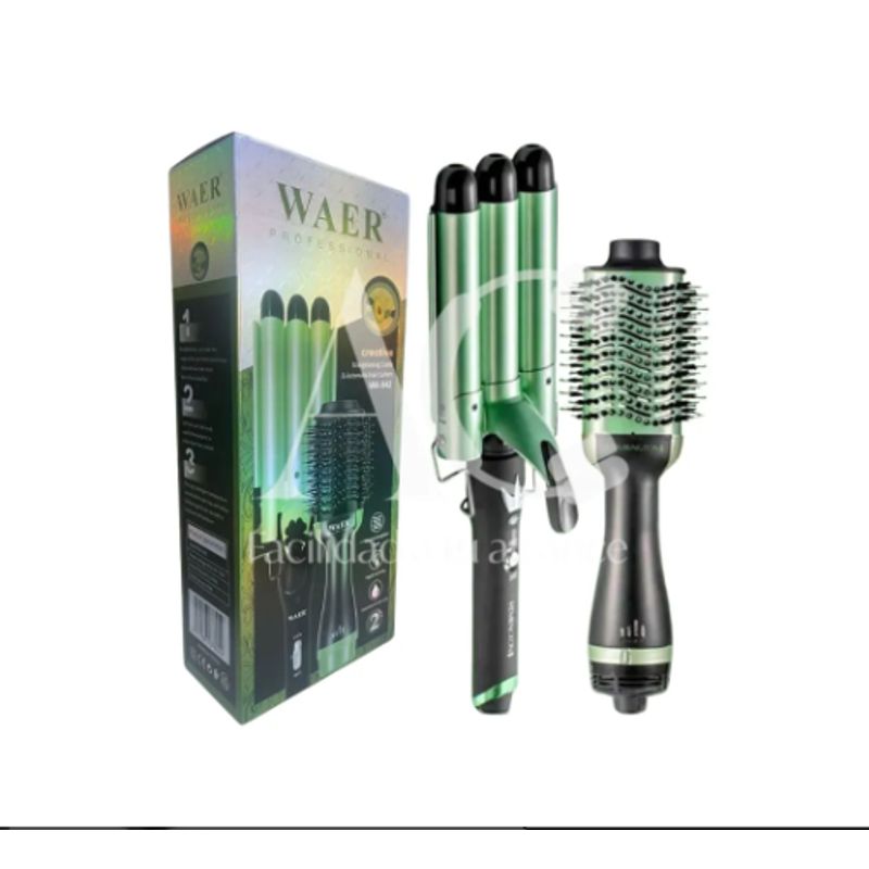 GENERICO - Combo Waer Cepillo Secador + Pinza Rizadora 3 Tubos