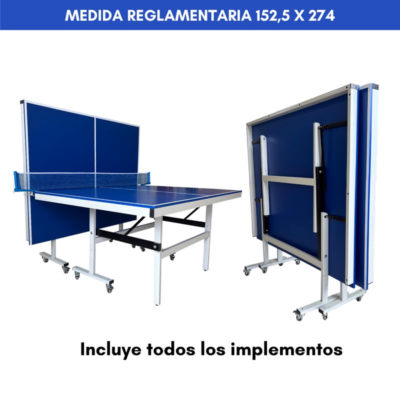 GENERICO - Mesa de Ping Pong Profesional Todo Incluido - Medidas Reglamentarias - 15mm - Azul