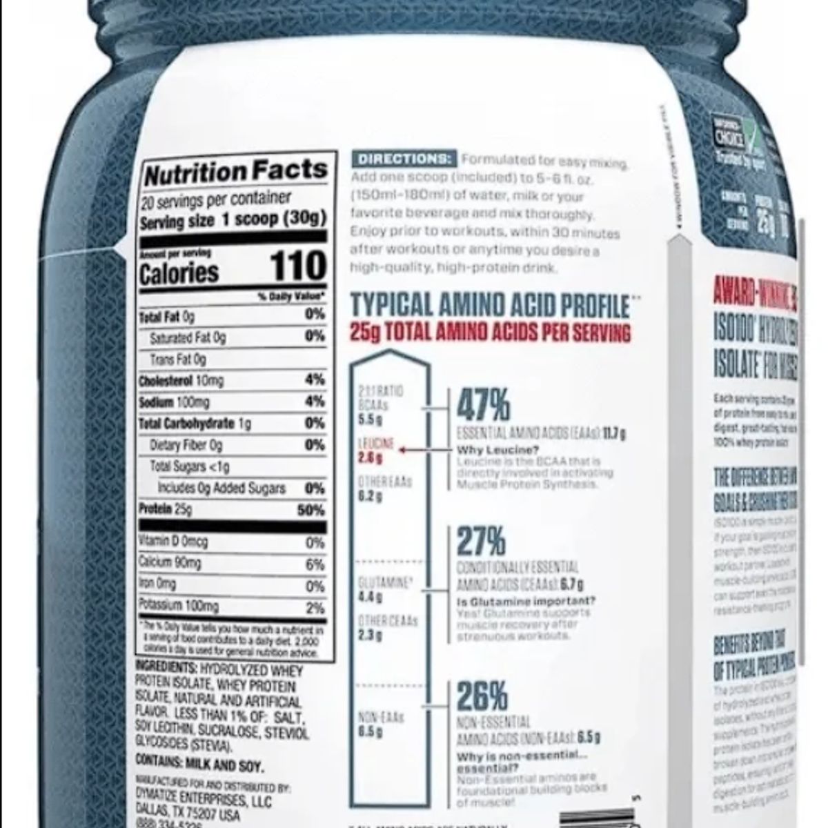 DYMATIZE - ISO100 FUDGE BROWNIE 100% Hidrolizada Premium Rápida Absorción 5LB