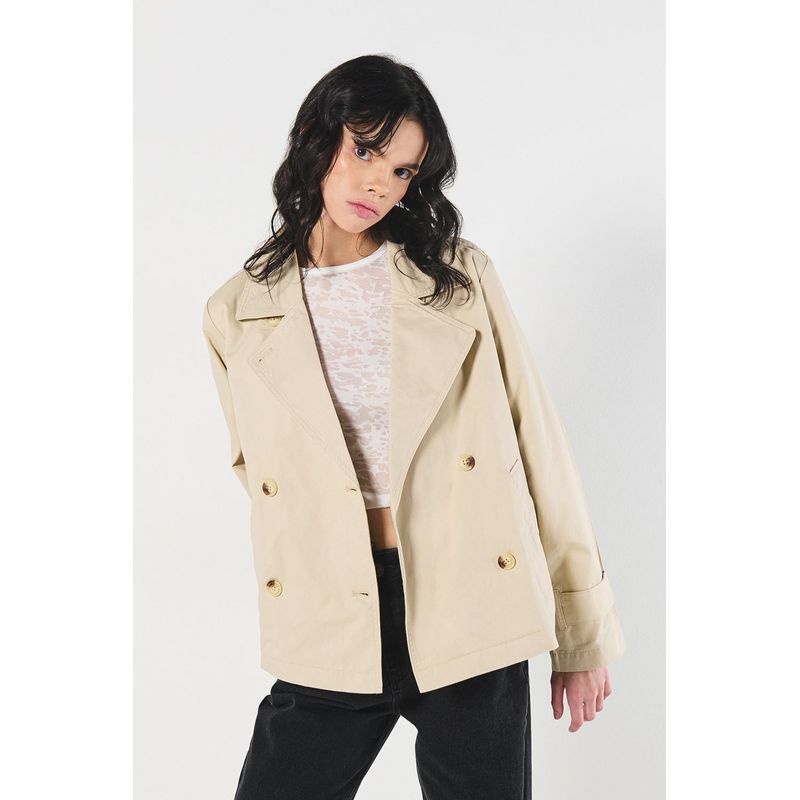 KOAJ - KOAJ Chaqueta tipo gabardina corta en unicolor con cuello cami MUJER