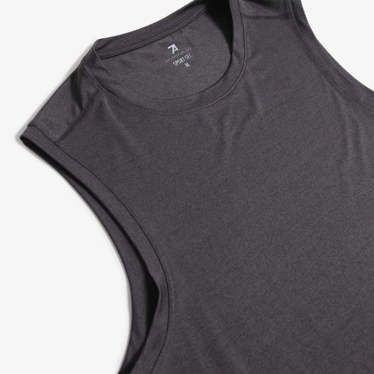 SEVEN SEVEN - Camiseta Deportiva Texturizada Manga Sisa  Para Hombre Negro Seven Seven